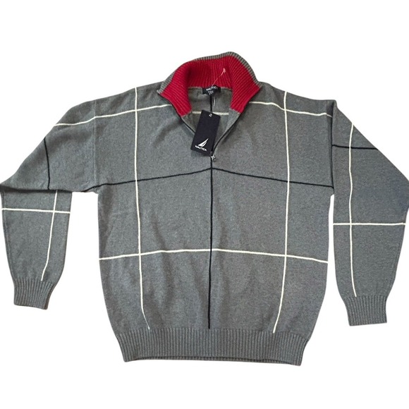 Nautica Other - Nautica NWT 1/4 Zip Sweater Gray Windowpane Plaid SZ L Mens